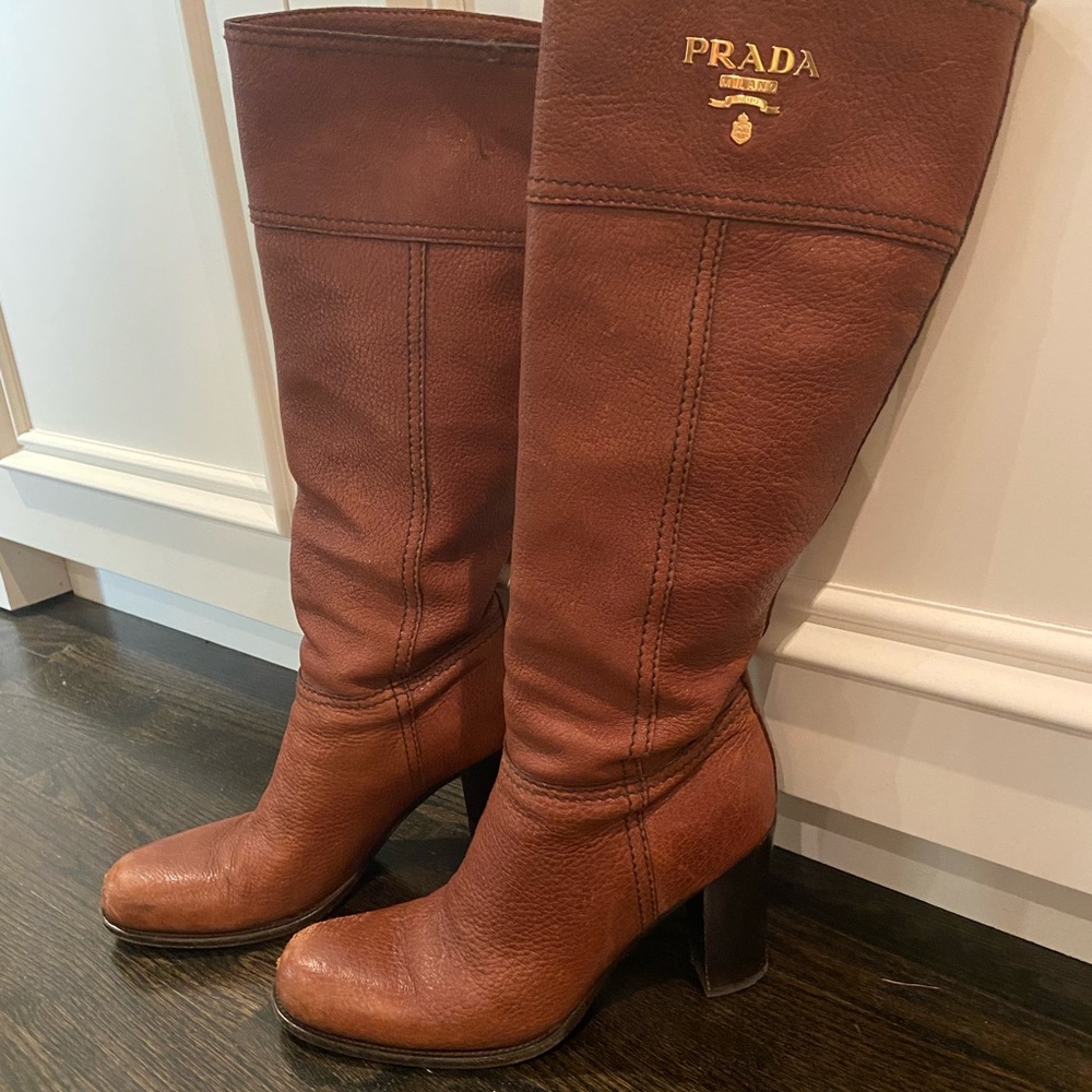 Prada leather knee high boots